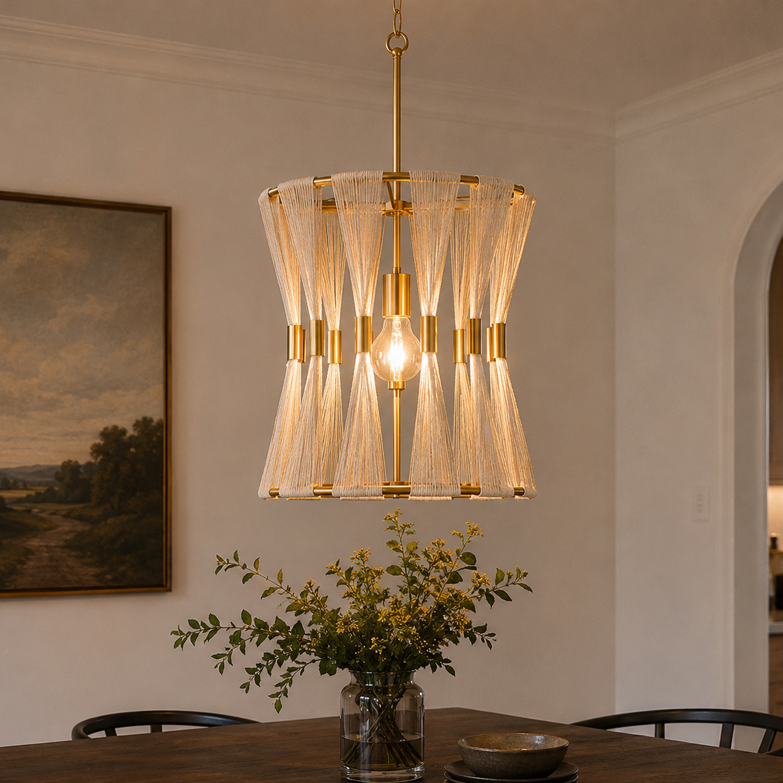 White Slatted Hourglass Pendant Light