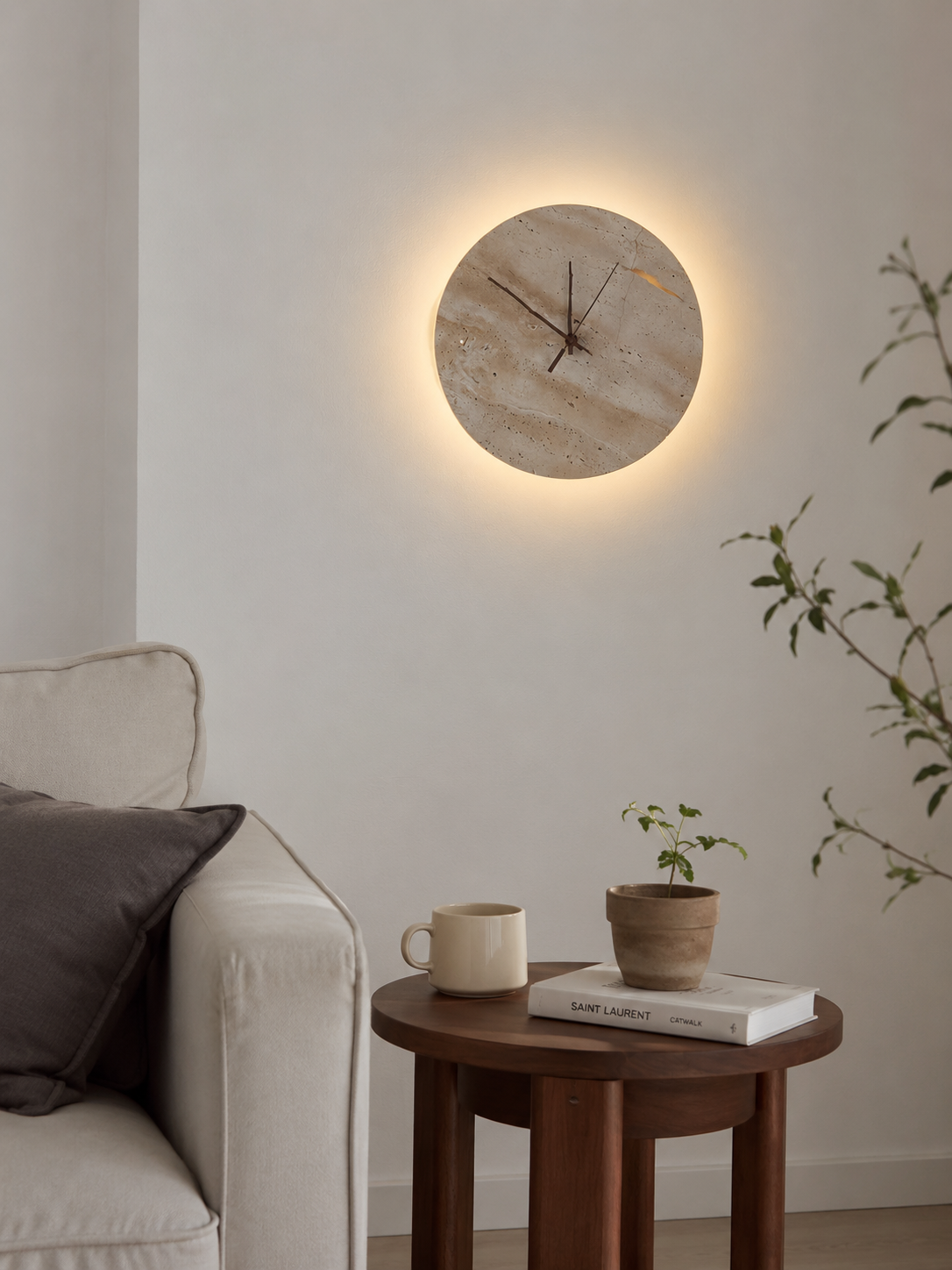 Travertine Marble Round Wall Clock