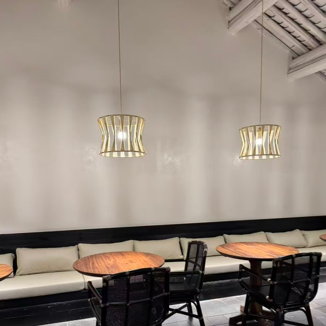White Slatted Hourglass Pendant Light