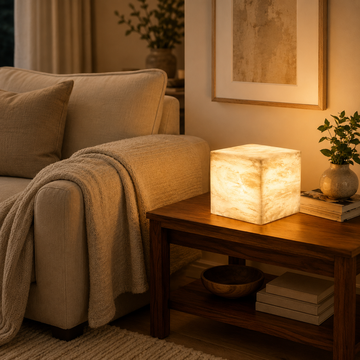Cube Alabaster Table Lamp