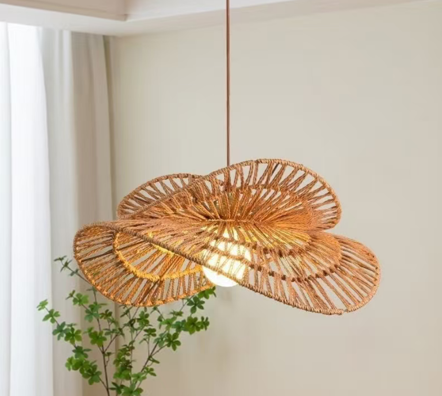 Natural Woven Fringe Pendant Light