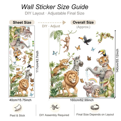 Safari Jungle Animal Wall Decals – Lion, Elephant & Tiger Nursery Stickers
