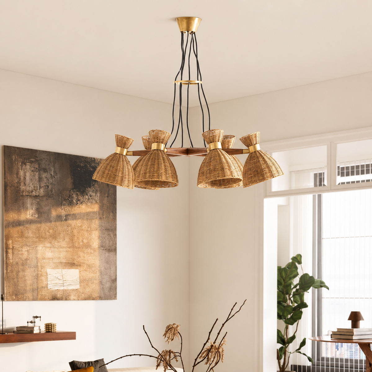 Brume Rattan Cluster Chandelier