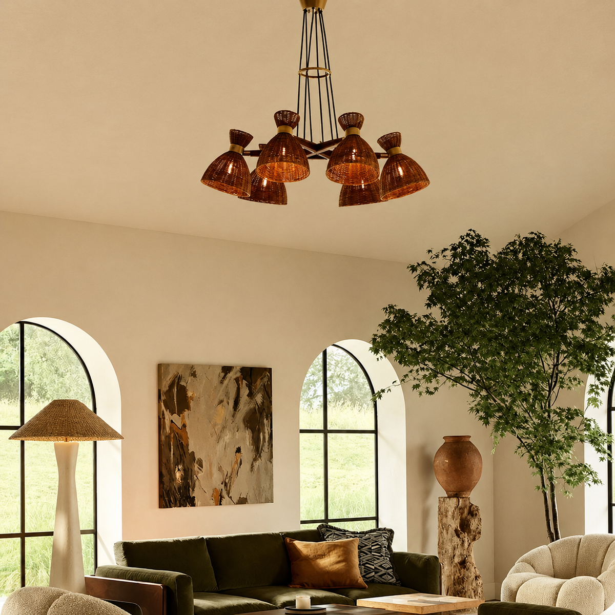 Brume Rattan Cluster Chandelier