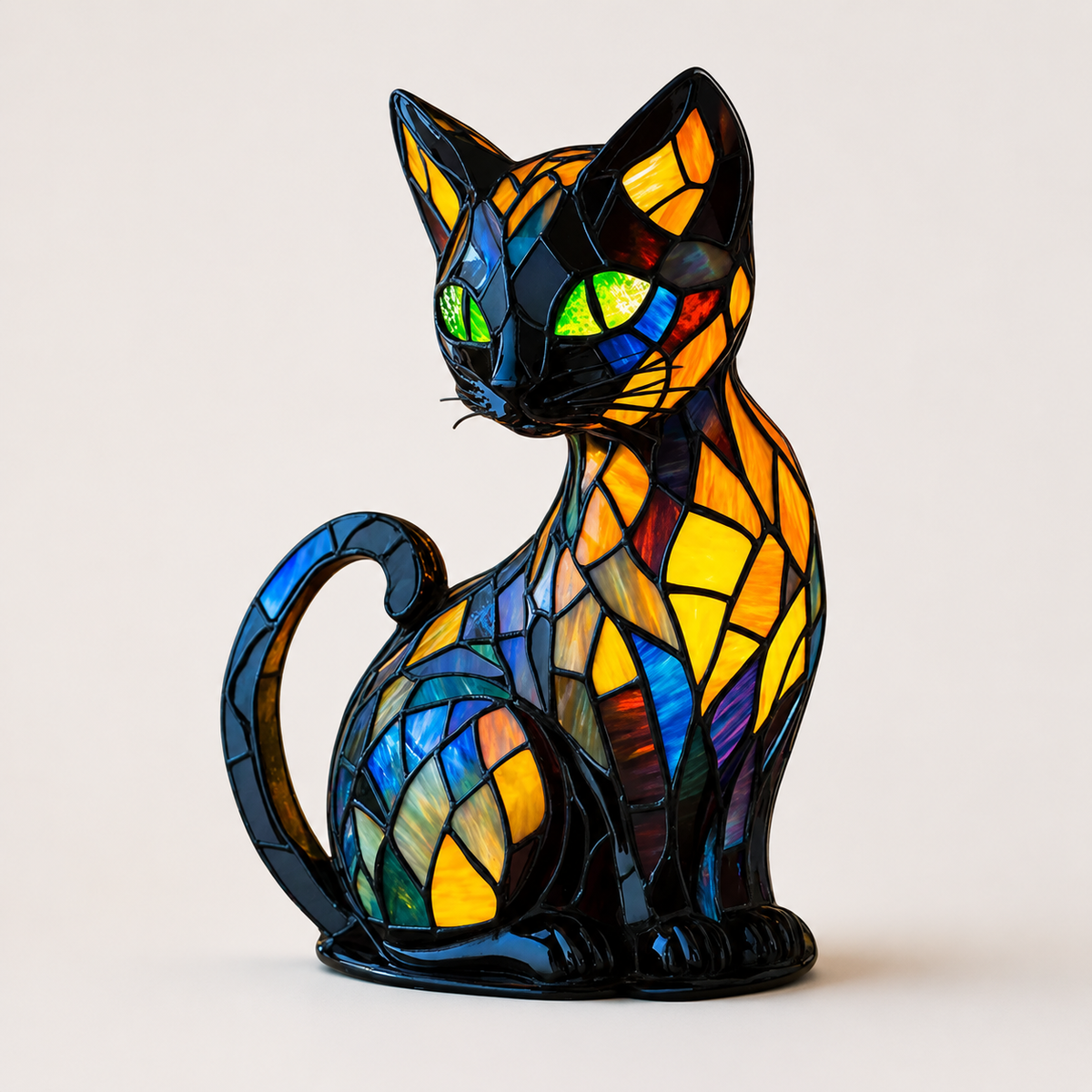 Cat Night Light Stained Glass Lamp Unique Curve Base