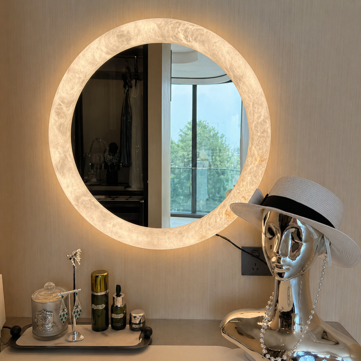 Alabaster Halo Mirror