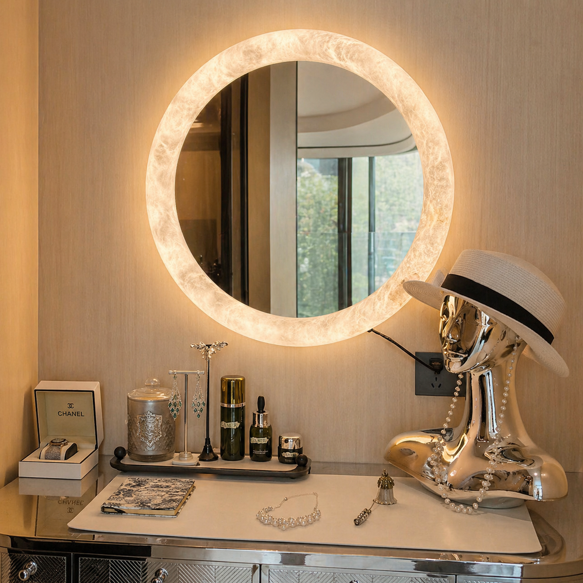 Alabaster Halo Mirror