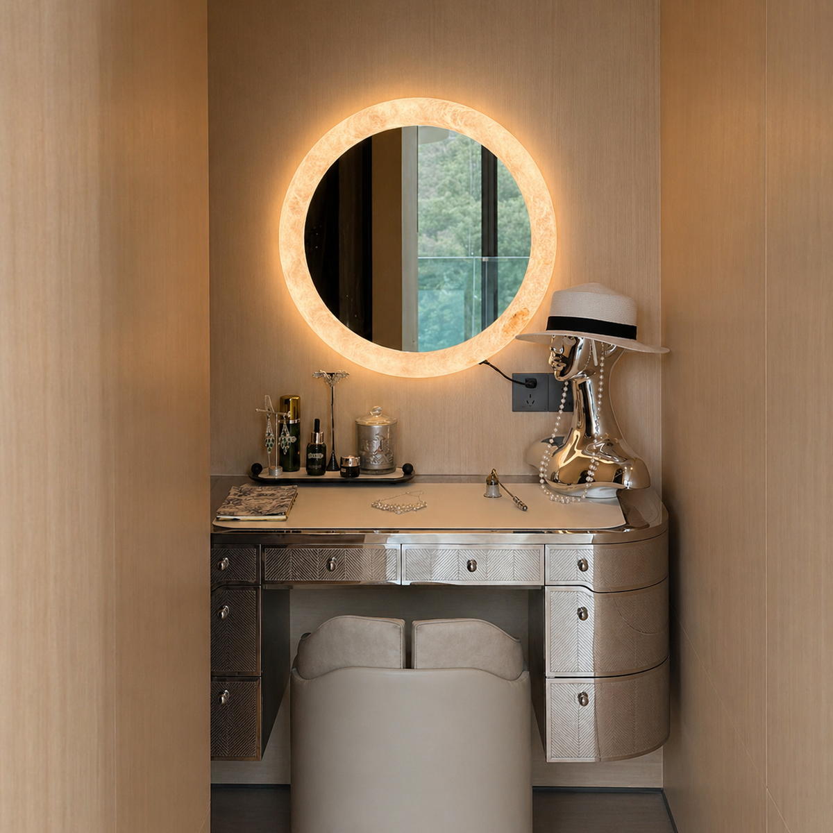 Alabaster Halo Mirror
