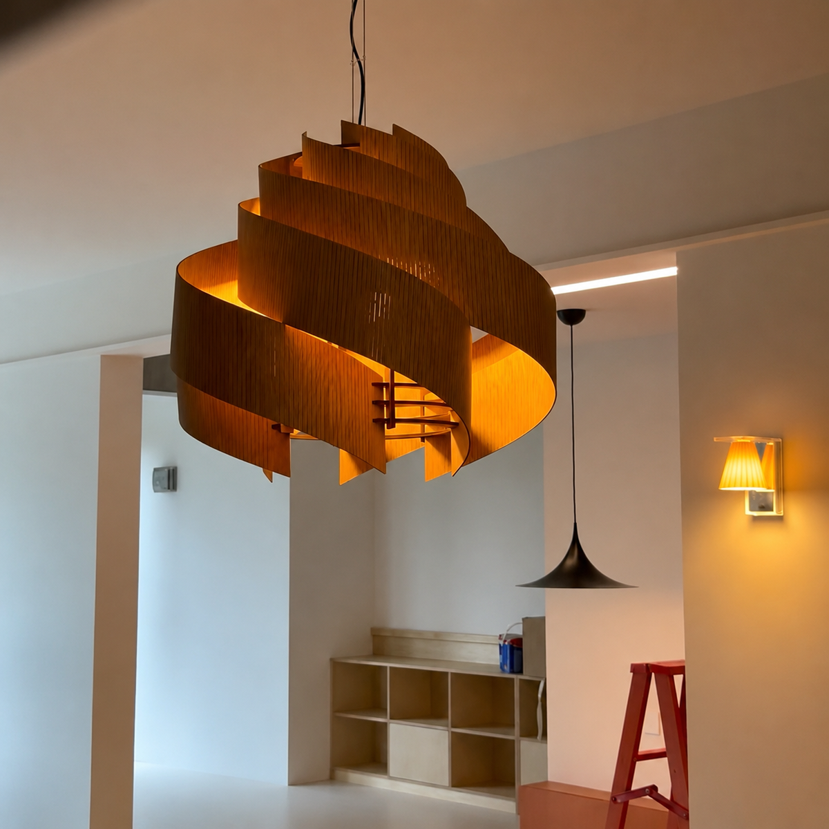 Spiral Wood Chandelier