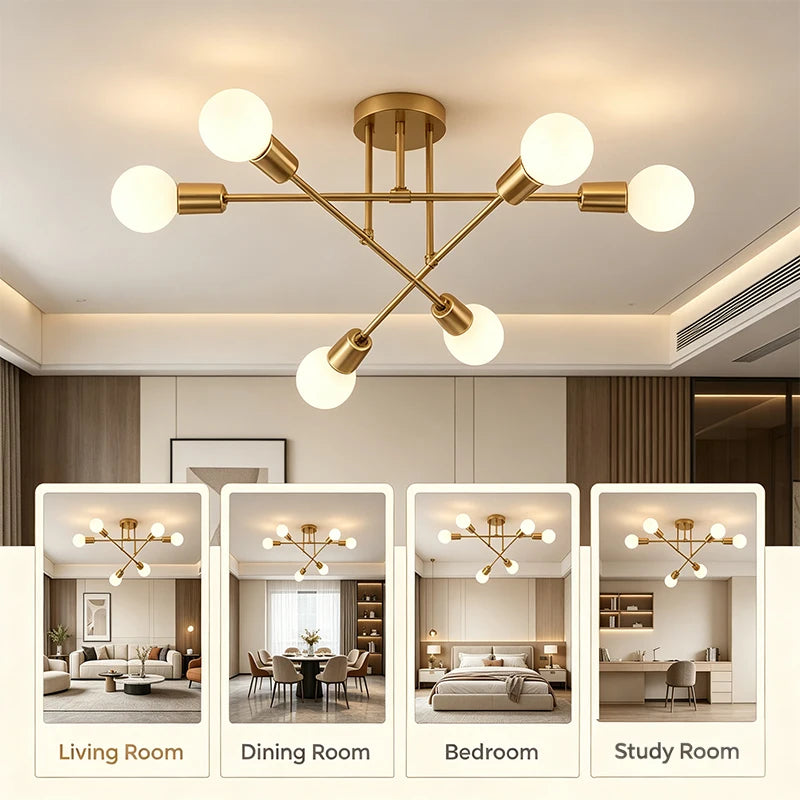 Modern 6-Light Sputnik Chandelier – Black or Gold Ceiling Light