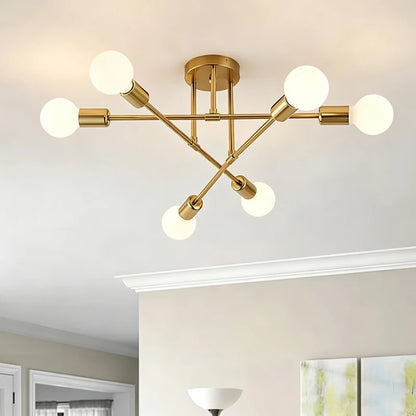 Modern 6-Light Sputnik Chandelier – Black or Gold Ceiling Light