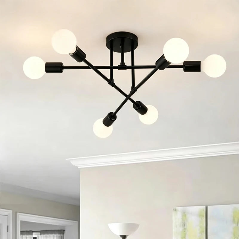 Modern 6-Light Sputnik Chandelier – Black or Gold Ceiling Light