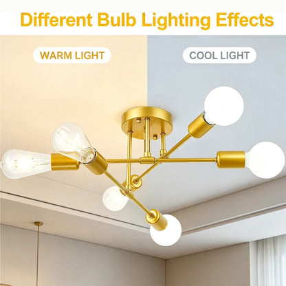 Modern 6-Light Sputnik Chandelier – Black or Gold Ceiling Light