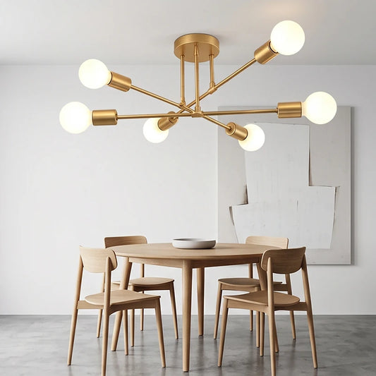 Modern 6-Light Sputnik Chandelier – Black or Gold Ceiling Light