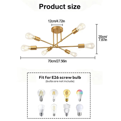 Modern 6-Light Sputnik Chandelier – Black or Gold Ceiling Light