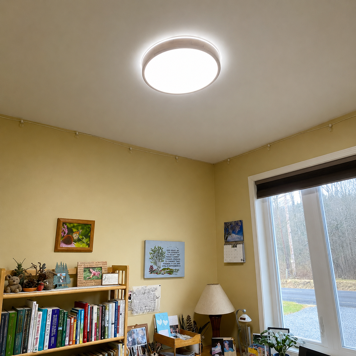 Round Wood LED Flush Mount