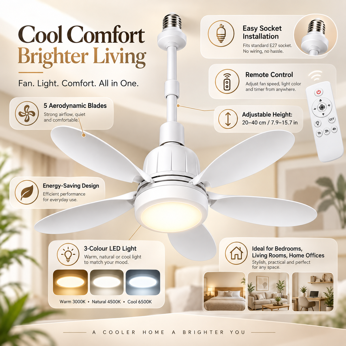 Remote Control Light Socket Fan