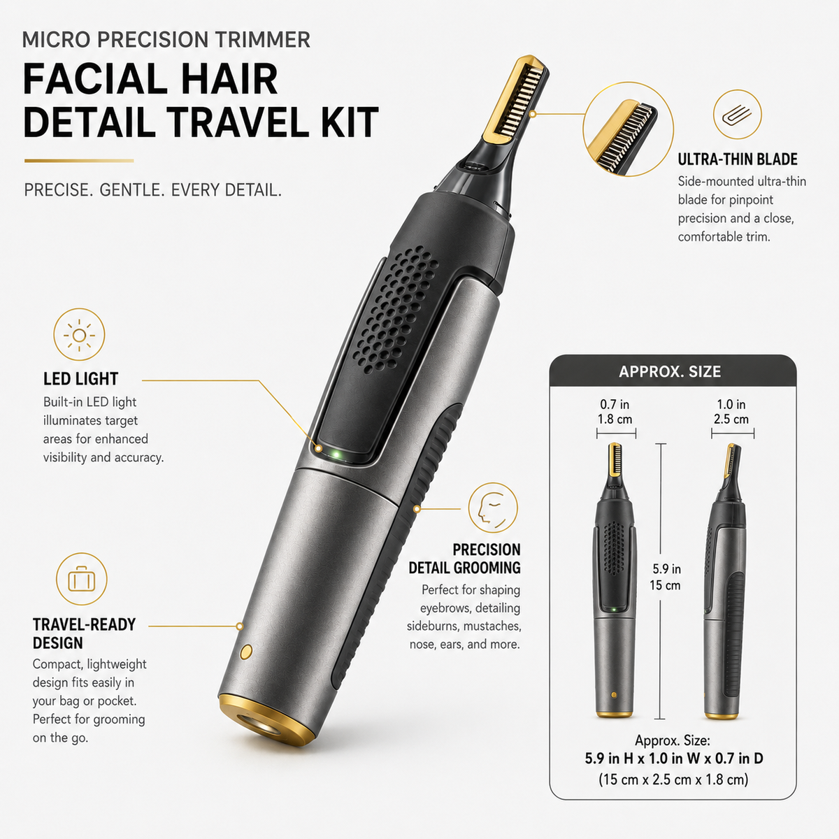 Micro Precision Trimmer Facial Hair Detail Travel Kit