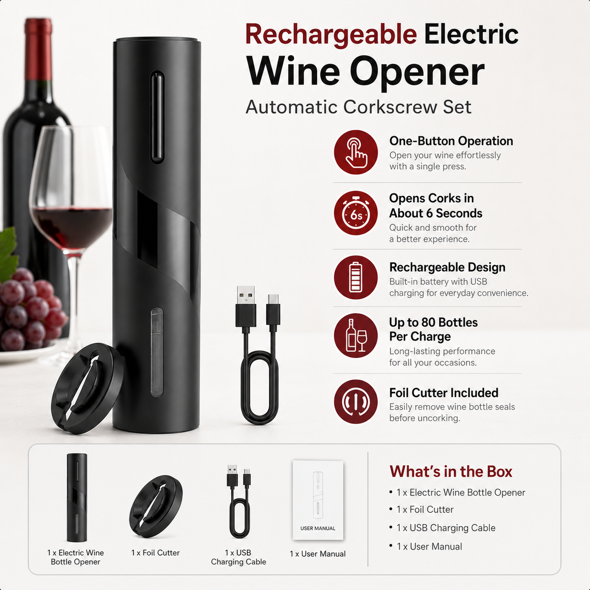 Rechargeable Electric Wine Opener Set