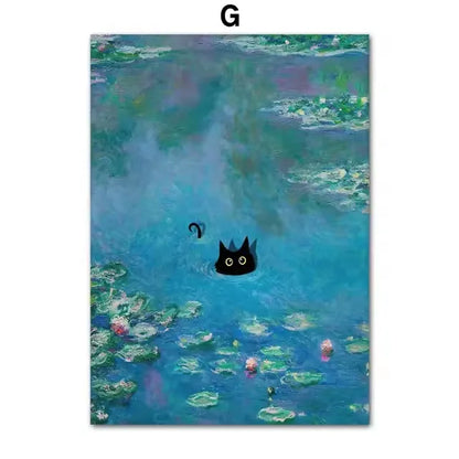 Black Cat & Sunflower Canvas Wall Art Prints – Unframed