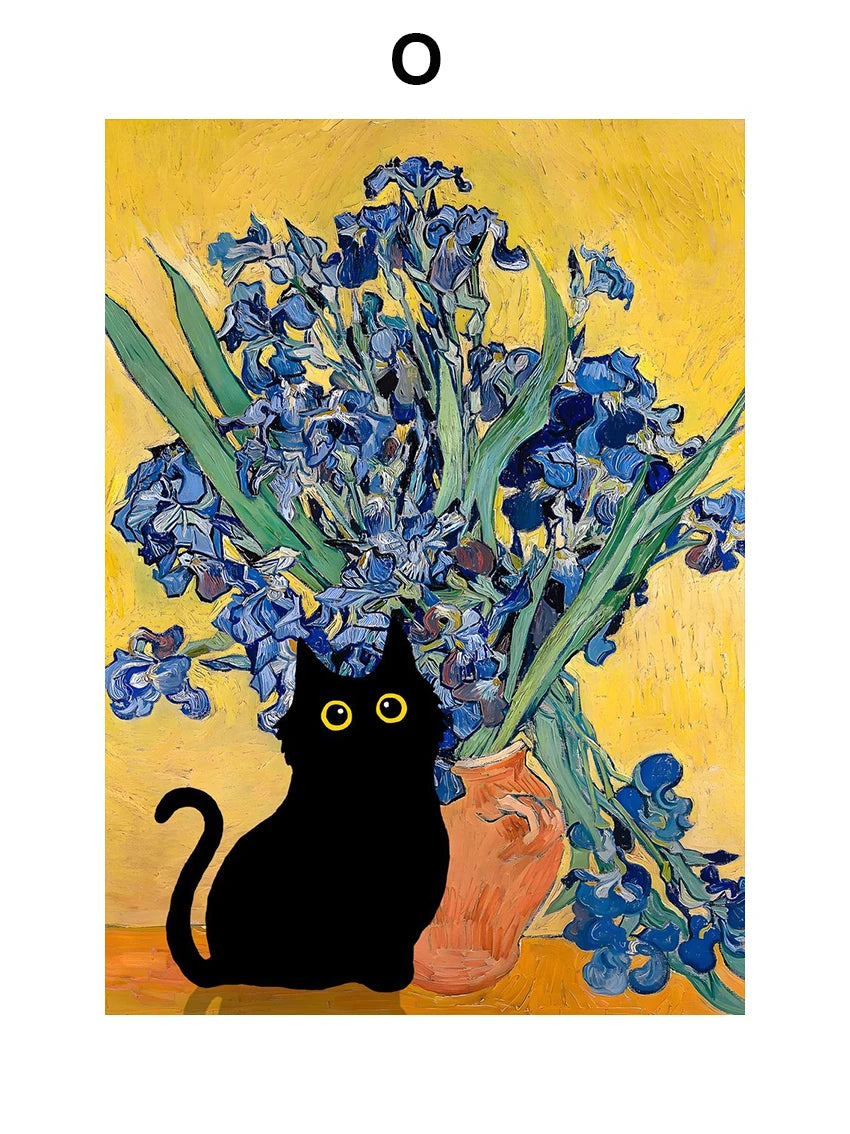 Black Cat & Sunflower Canvas Wall Art Prints – Unframed