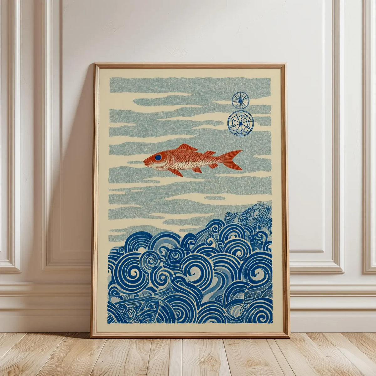Japanese Crane & Cloud Canvas Wall Art – Vintage-Style Unframed Print