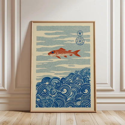 Japanese Crane & Cloud Canvas Wall Art – Vintage-Style Unframed Print