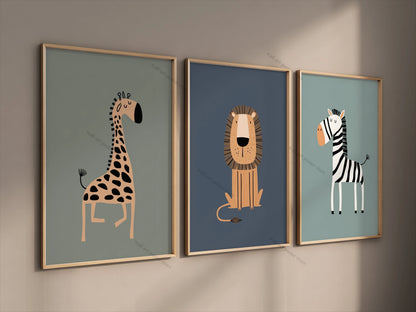 Safari Nursery Wall Art – Set of 3 Jungle Animal Prints, Unframed