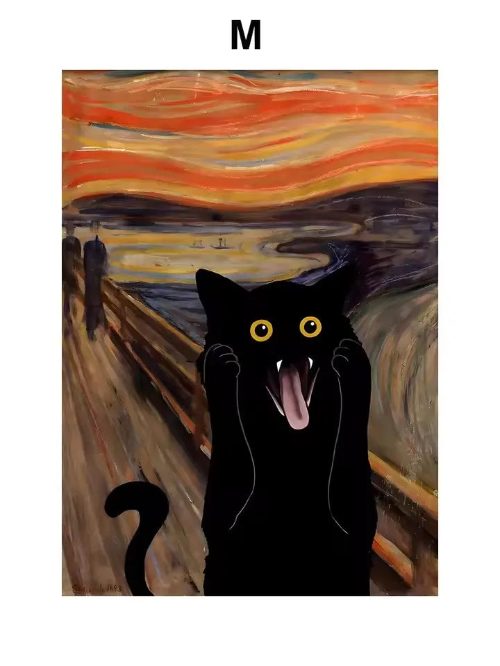 Black Cat & Sunflower Canvas Wall Art Prints – Unframed