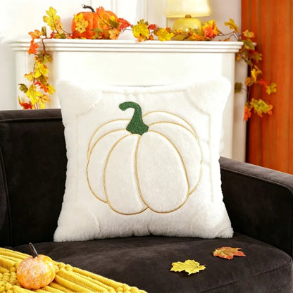 Pumpkin Embroidered Throw Pillow Cover – 18x18 Fall Cushion Cover