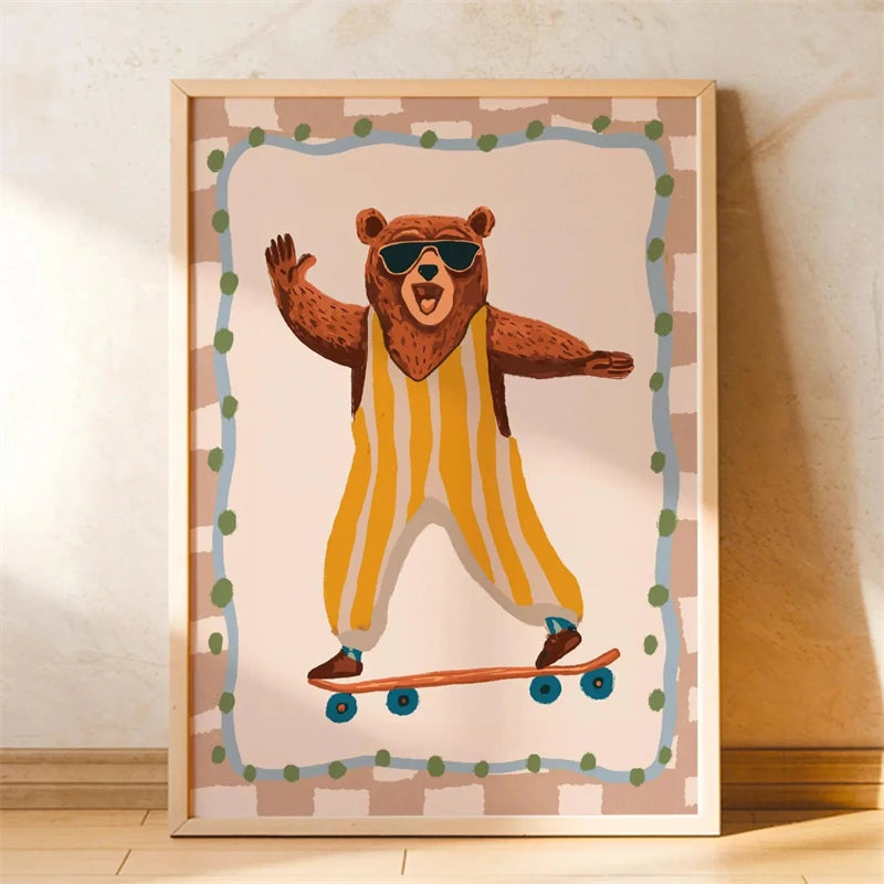 Skateboarding Dachshund Canvas Wall Art Print – Unframed