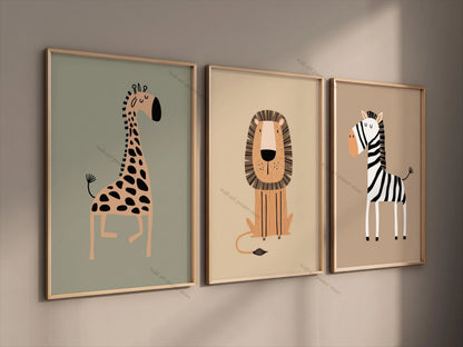 Safari Nursery Wall Art – Set of 3 Jungle Animal Prints, Unframed