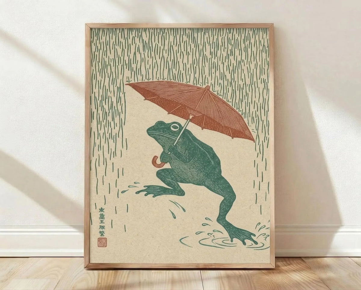 Japanese Red Frog Canvas Wall Art Print – Vintage Rainforest Poster, Unframed
