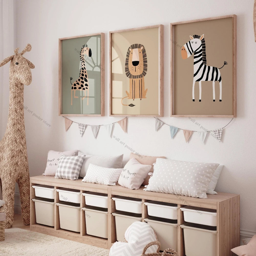 Safari Nursery Wall Art – Set of 3 Jungle Animal Prints, Unframed