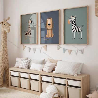 Safari Nursery Wall Art – Set of 3 Jungle Animal Prints, Unframed