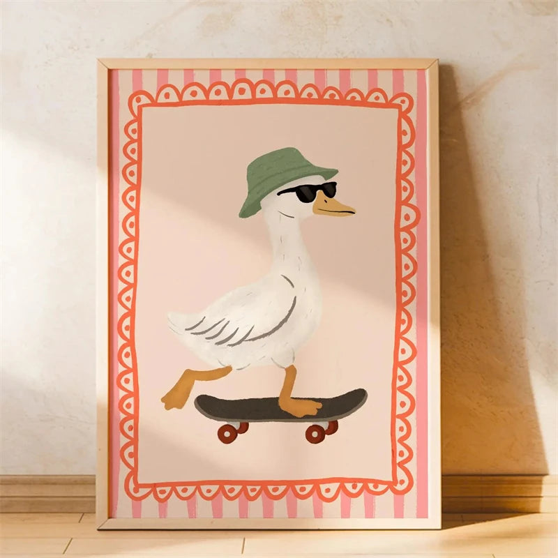 Skateboarding Dachshund Canvas Wall Art Print – Unframed