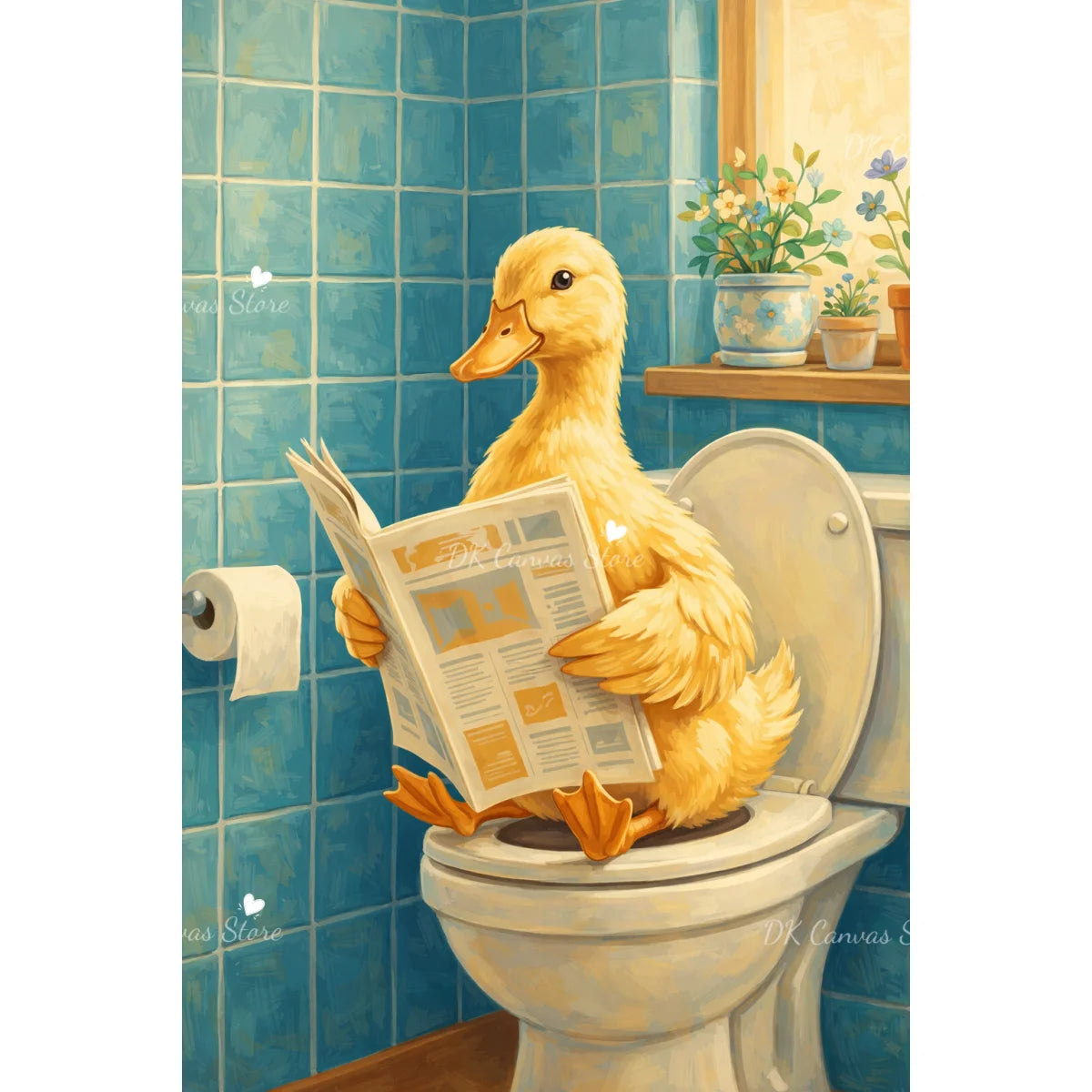 Funny Duck Toilet Paper Bathroom Wall Art – Humorous Canvas Print