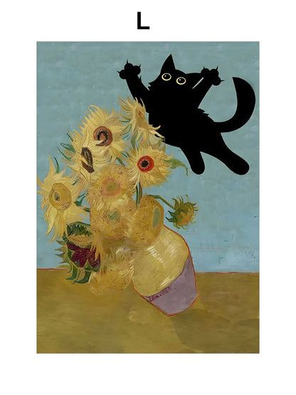 Black Cat & Sunflower Canvas Wall Art Prints – Unframed