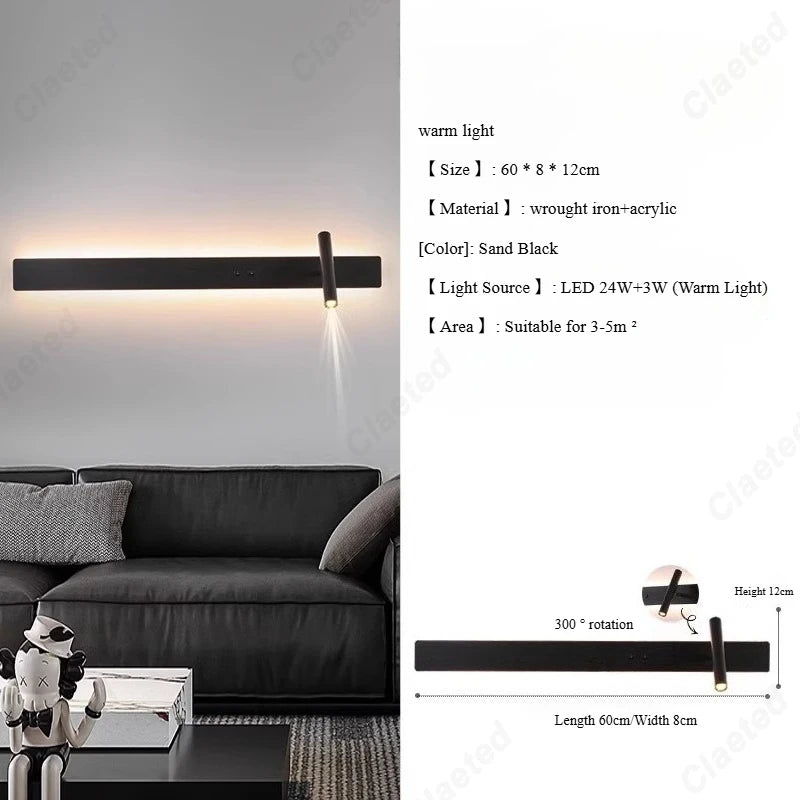 Minimalist LED Strip Wall Sconce – Black or White, 60cm/90cm