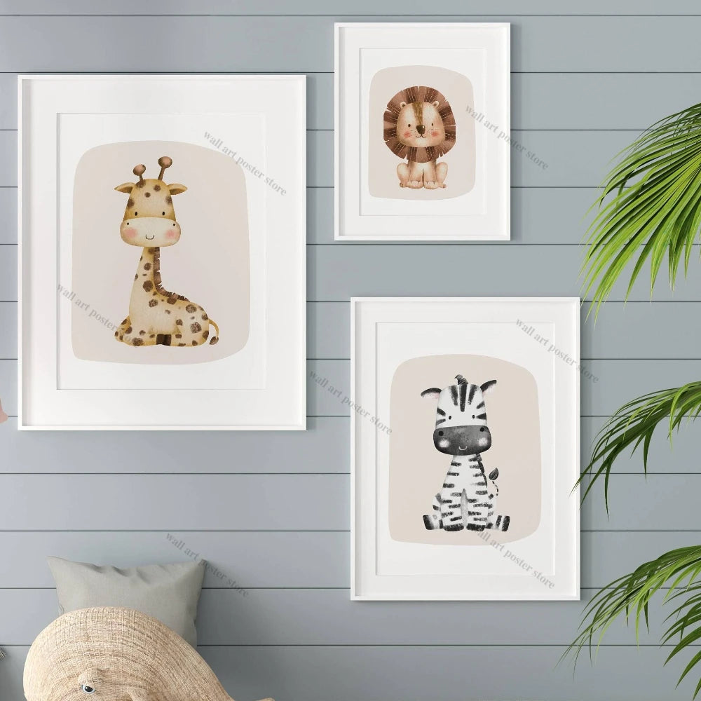 Safari Nursery Wall Art – Set of 3 Jungle Animal Prints, Unframed