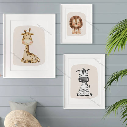 Safari Nursery Wall Art – Set of 3 Jungle Animal Prints, Unframed