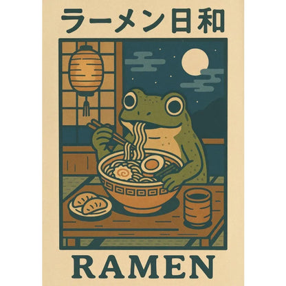 Funny Frog Bathroom Wall Art – Vintage Japanese-Style Bathtub Canvas Print