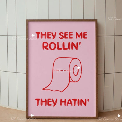 Funny Duck Toilet Paper Bathroom Wall Art – Humorous Canvas Print