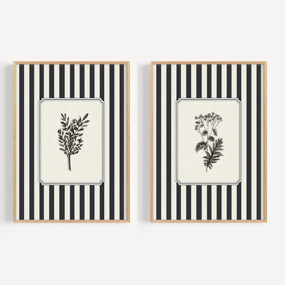 Minimalist Black Bird & Floral Wall Art – Set of 2 Unframed Canvas Prints