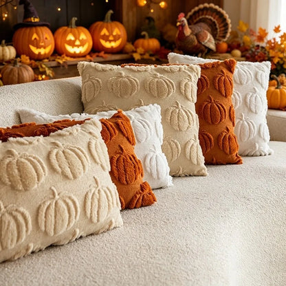 Pumpkin Embroidered Throw Pillow Cover – 18x18 Fall Cushion Cover
