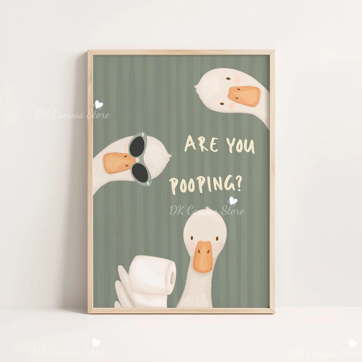 Funny Duck Toilet Paper Bathroom Wall Art – Humorous Canvas Print