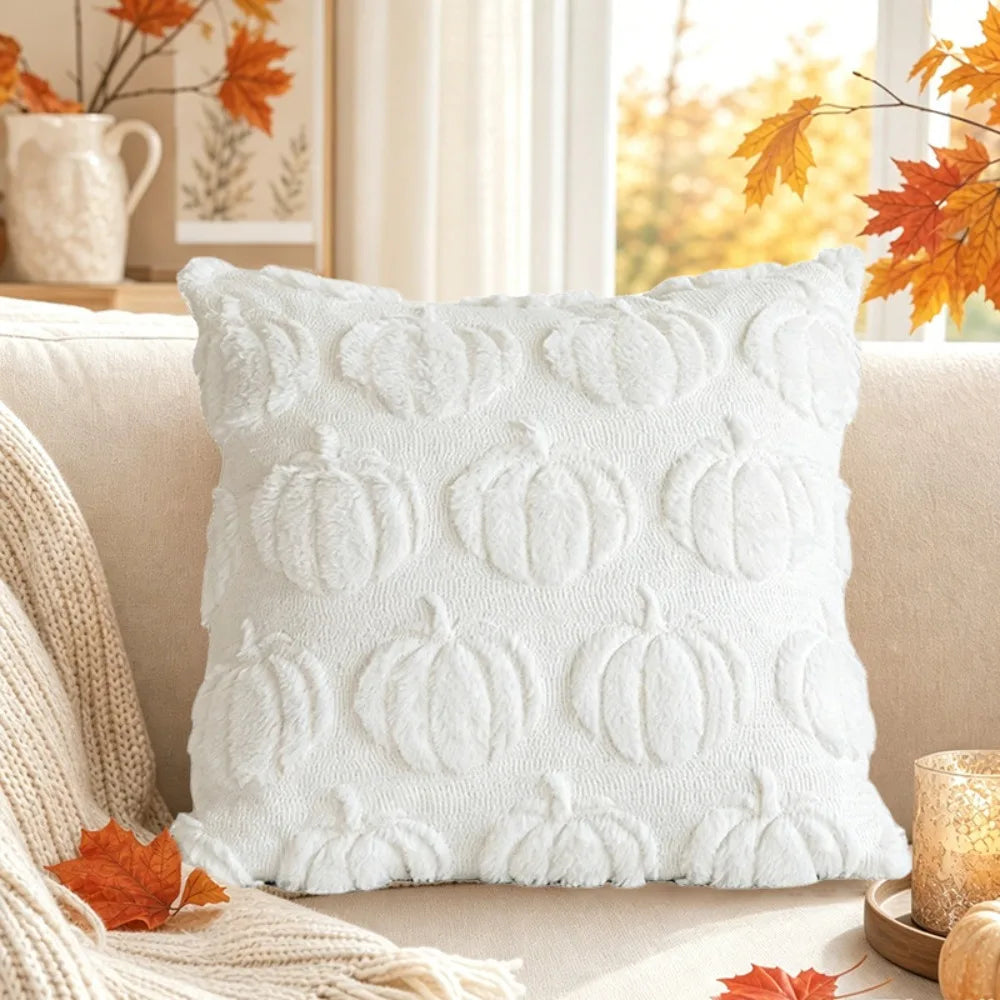 Pumpkin Embroidered Throw Pillow Cover – 18x18 Fall Cushion Cover