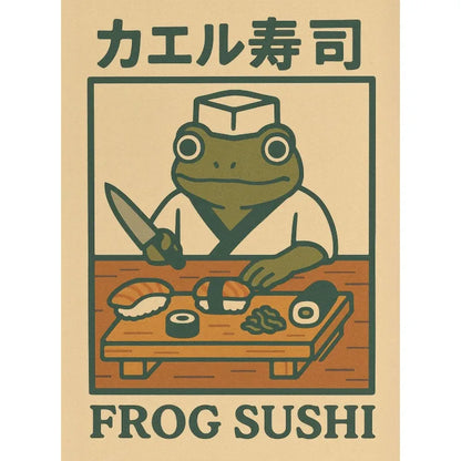 Funny Frog Bathroom Wall Art – Vintage Japanese-Style Bathtub Canvas Print