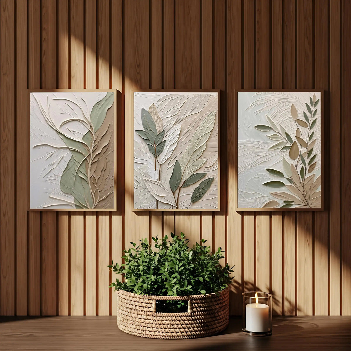 Neutral Textured Leaf Wall Art – Set of 3 Unframed Botanical Prints