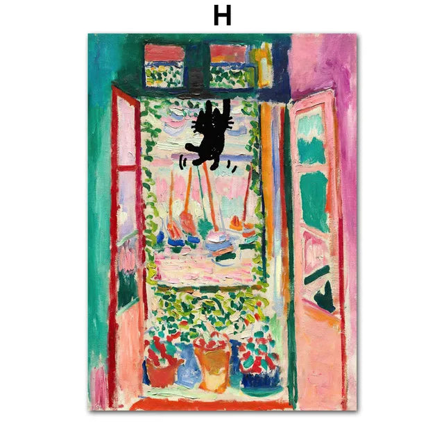 Black Cat & Sunflower Canvas Wall Art Prints – Unframed